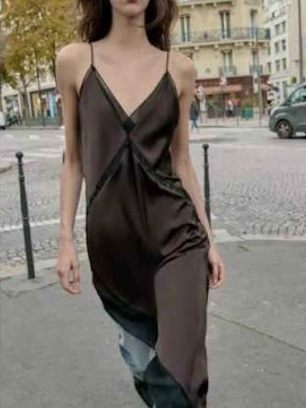 Women's  Brown Satin Slip Dress
